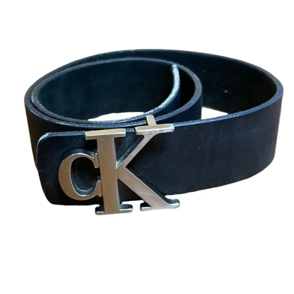 Calvin Klein Black Genuine Harness Leather Women Vintage CK Logo Belt Size S